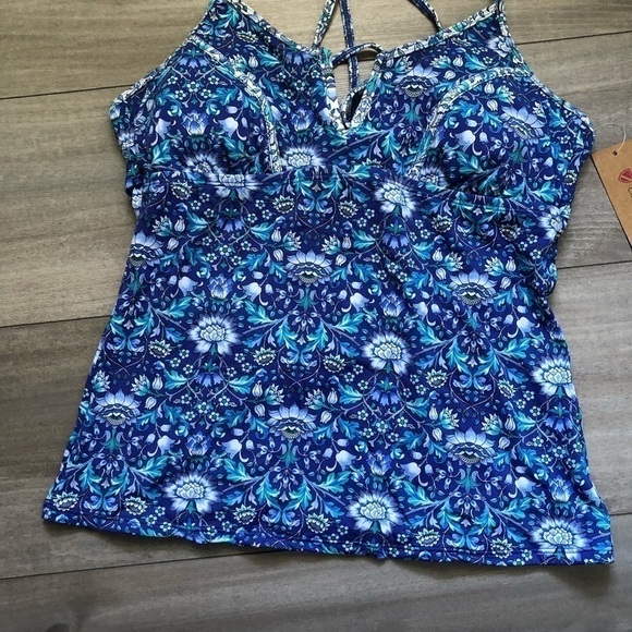 Cremieux Lavender Blue Floral Tankini Swim Top M - Picture 4 of 8